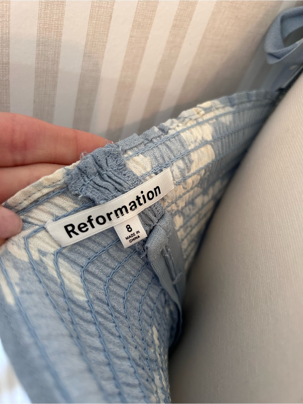 Reformation Ellora Floral Tie-Shoulder Square Neck Crop Top Light Blue Sz 8 NEW - Picture 8 of 11